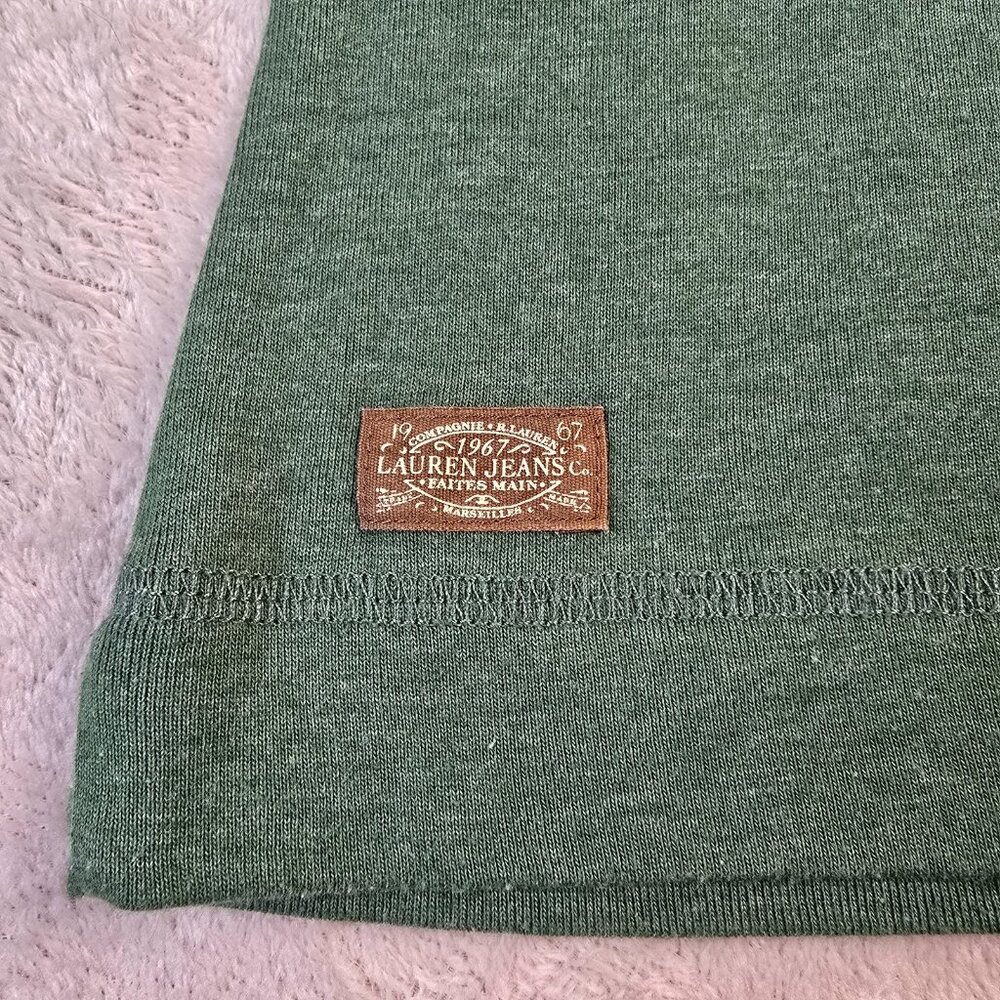Lauren Ralph Lauren Top Womens Large Green Brown Faux Suede Elbow Patches Preppy - Picture 7 of 15